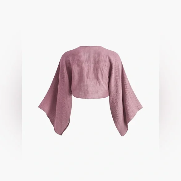 Tie-Front Long Sleeve Cropped Blouse - Picture 4 of 4